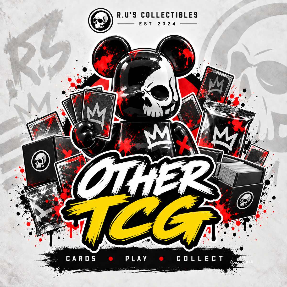 R.U's Collectibles Other TCG category artwork with trading cards, packs and branded skull mascot