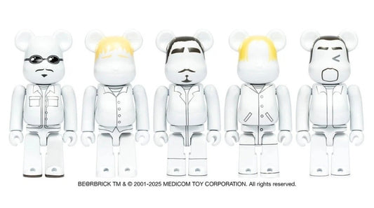 Reference promotional image showing the five Backstreet Boys 100% BE@RBRICK designs; not a photo of the actual figures removed from the box