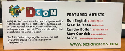 Actual box rear showing featured artists Ron English, Scott Tolleson, Candie Bolton, Matt Gondek and M.V.H.