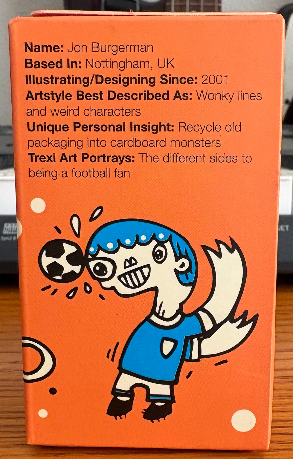 Actual item: Jon Burgerman artist information panel on Trexi box